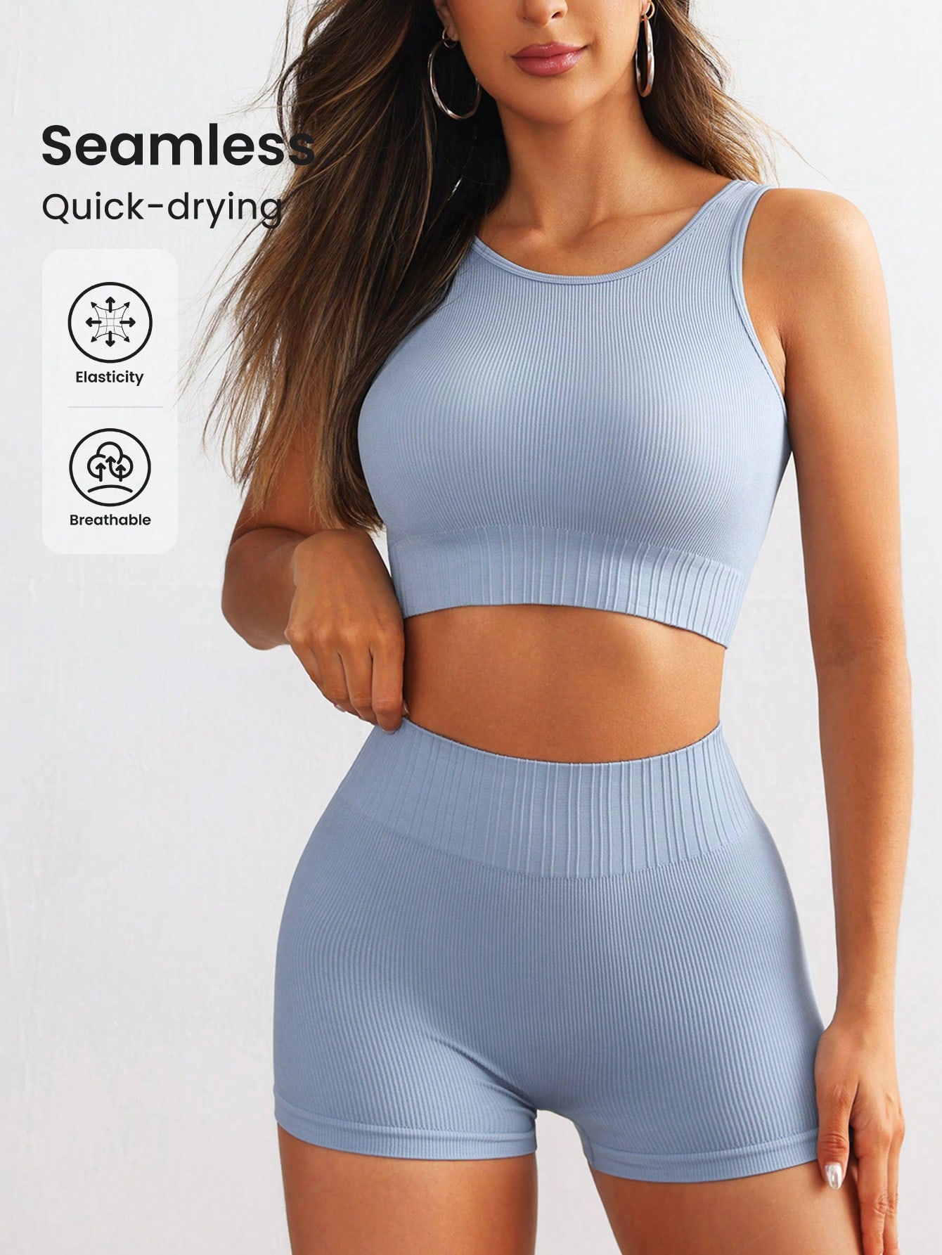 Seamless Ribbed Workout Tank Top - Nahtloses geripptes Yoga-Set für Damen, ärmelloses