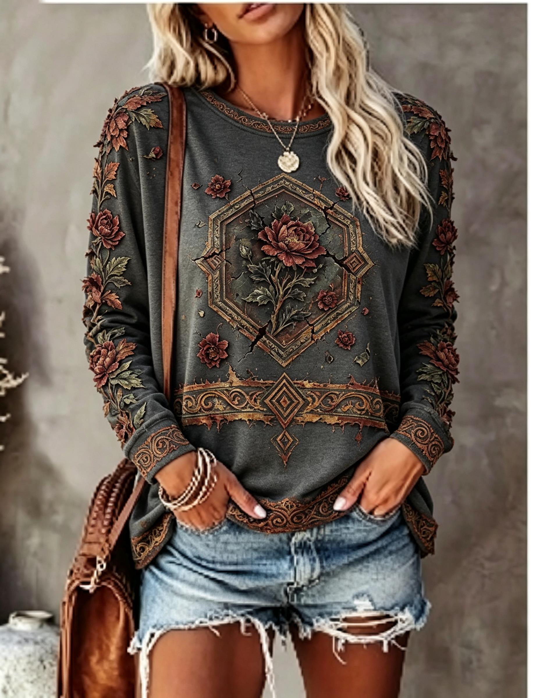 Damen-T-Shirt mit Rundhalsauss – Blouses Bewertung und Preis