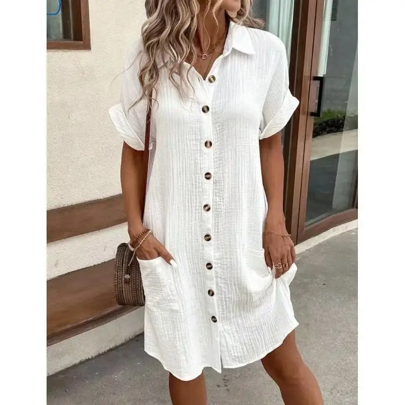 Modisches Lässiges Baumwoll-Le – Casual Loose Linen Shirt Dress Bewertung und Preis