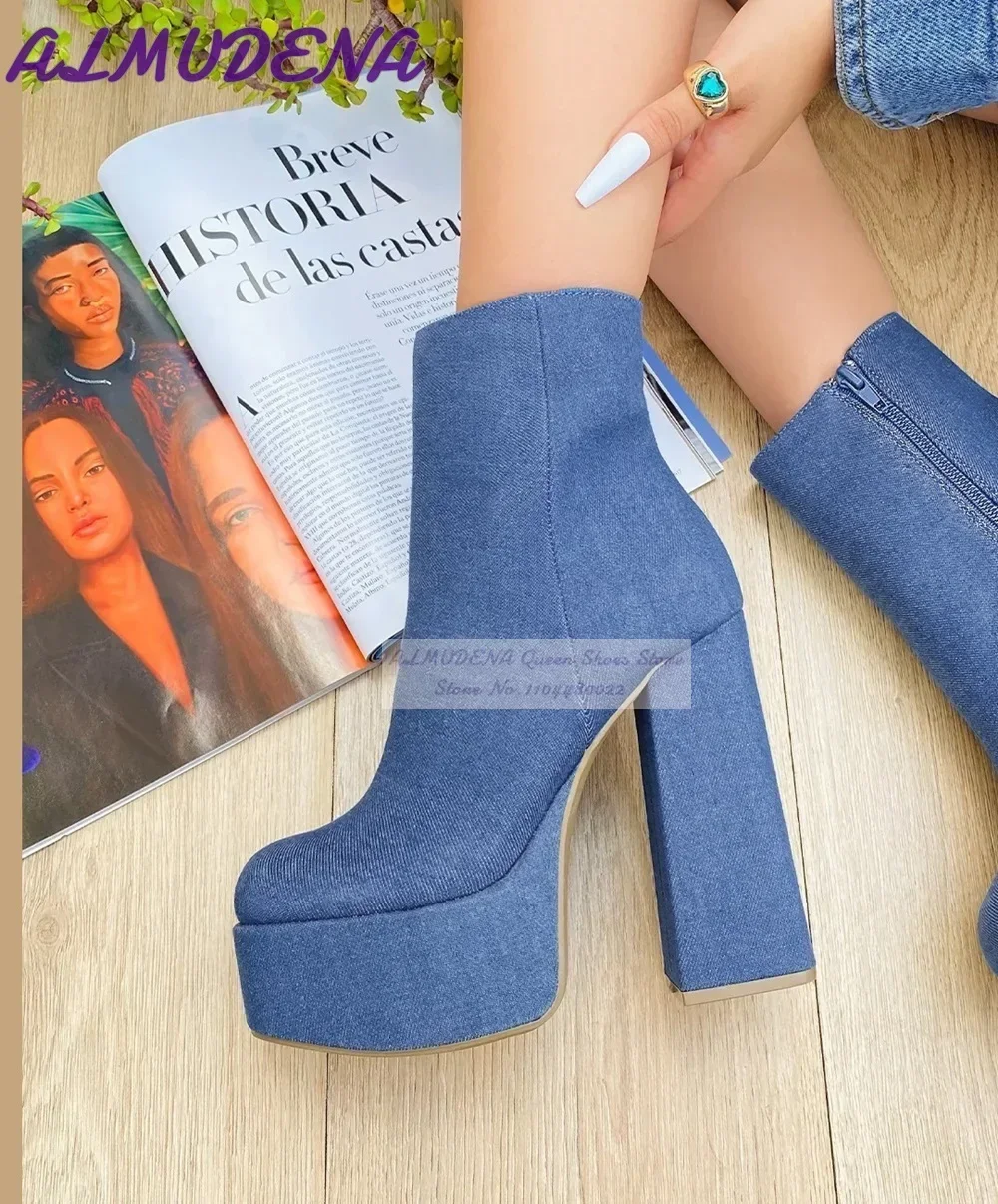 ALMUDENA Blue Denim Block Heel – Jeans Bewertung und Preis